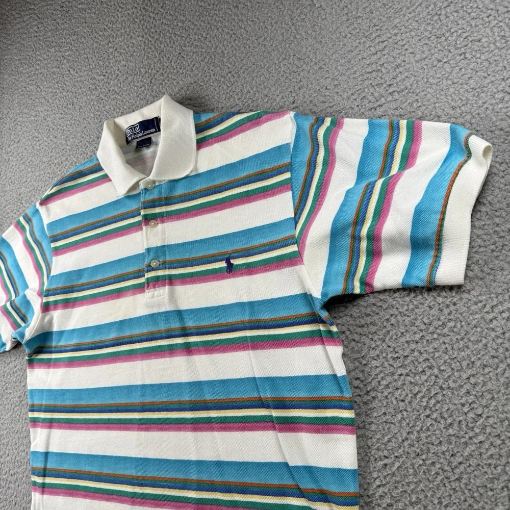 VTG Polo‎ Ralph Lauren Polo Shirt Mens S Pastel Stripes Blue Pony Preppy 90s Y2k